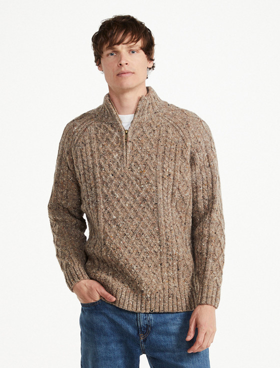 Donegal Aran Troyer Half-Zip Sweater - Light Honey